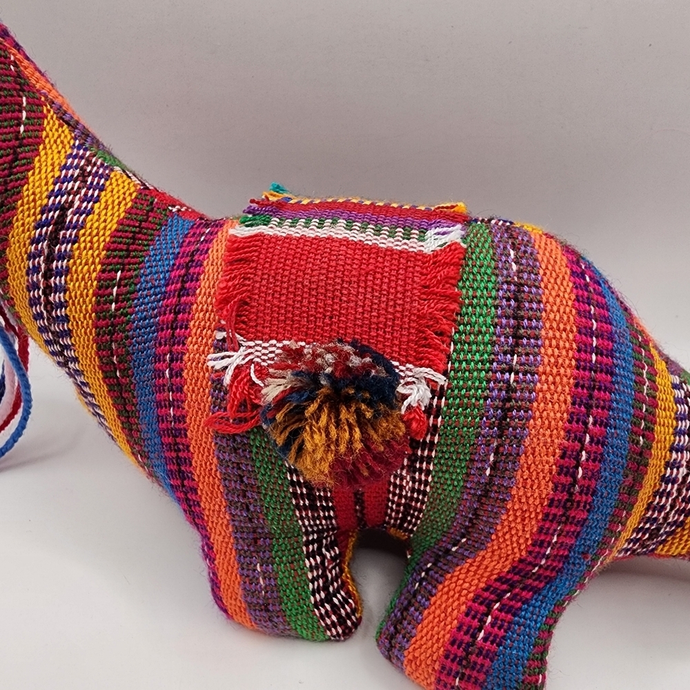 Guatemalan Textile Dinosaur Plush Fiesta Stripe 10" - Picture 2 of 6